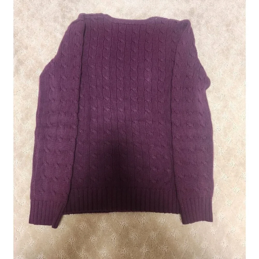 Ralph Lauren Sweater Women Small Purple Cable Knit V-Neck Cotton Pony Logo - Picture 2 of 6